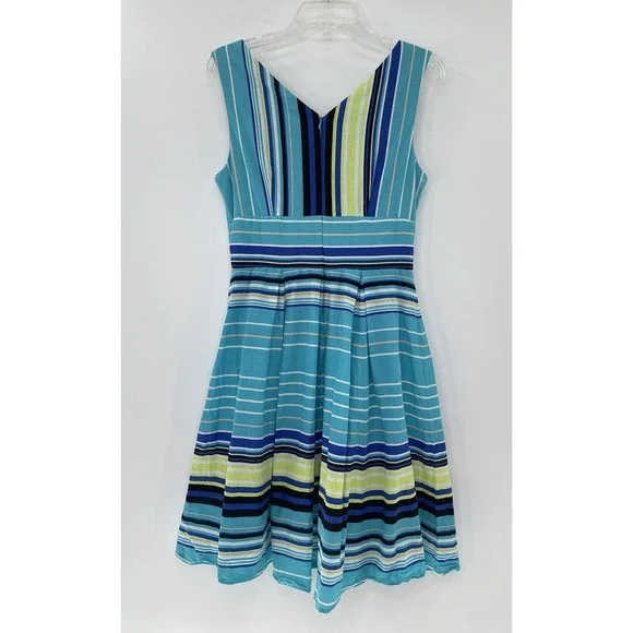 Dressbarn Tank Dress Womens Blue Green Lined Striped V Neck Dress Size 10 - Picture 2 of 10